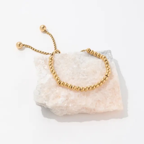 Gold Plated Bead Adjustable Bracelet. Non Tarnish and Waterproof - Picture 4 of 6